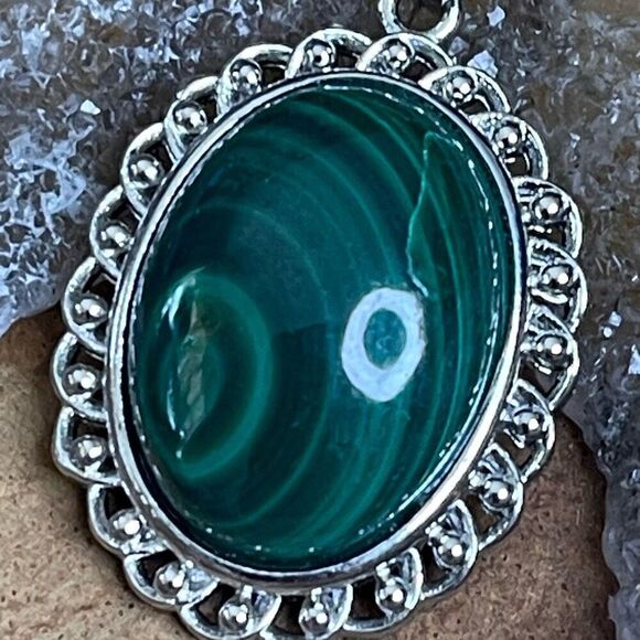 Hand Crafted Jewelry - Malachite pendant necklace natural crystal silver plated chain NEW